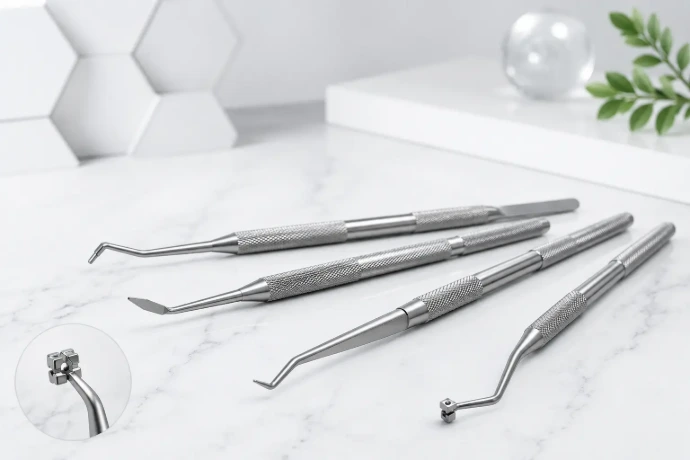 Bracket placement orthodontic instruments with stainless steel precision tips