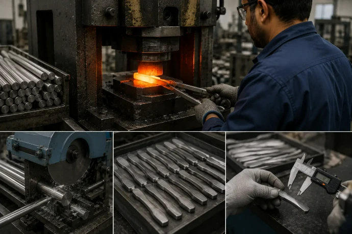 Forging and blanking of stainless steel bar stock into precision dental instrument blanks using high-accuracy forging dies