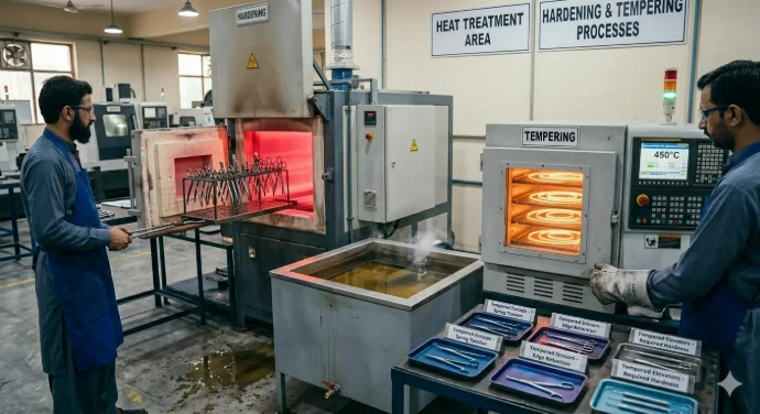 Heat treatment and tempering process for dental surgical instruments to achieve optimal hardness, durability, and cutting performance