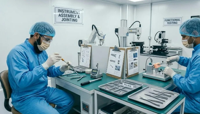 Assembly and jointing of dental forceps and scissors with precision adjustment for smooth operation and accurate instrument performance