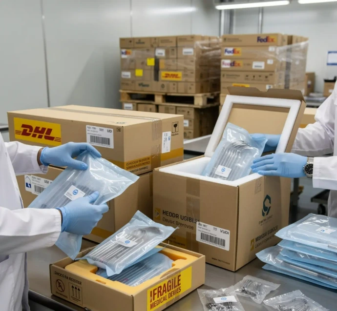 Professional export packaging for dental instruments with moisture barrier protection and shock resistant cartons for international shipping