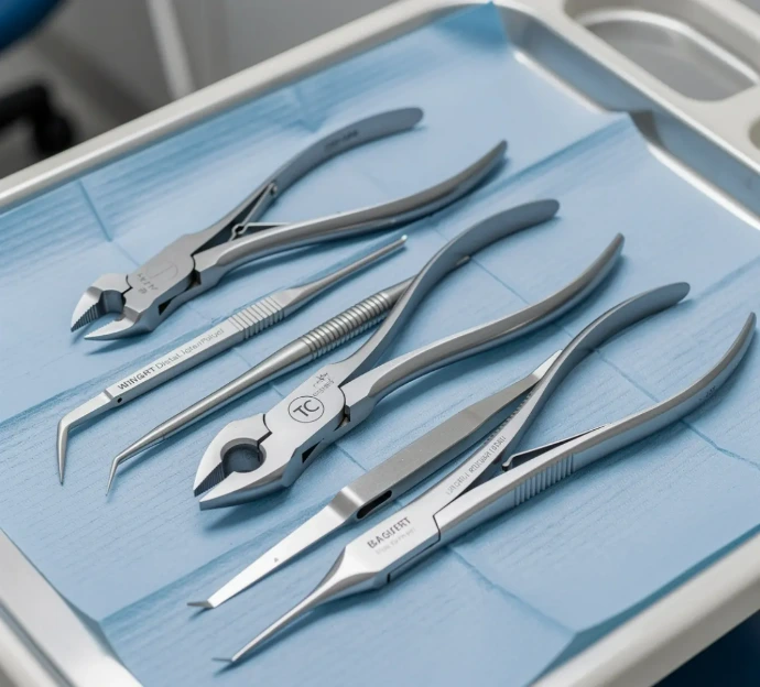 Complete orthodontic clinical instrument set with pliers, cutters, bracket tweezers, and ligature tools for orthodontic procedures