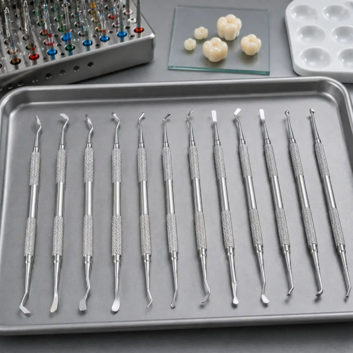 Dental carvers and sculptors including Hollenback, discoid cleoid, and interproximal carvers for contouring restorative materials